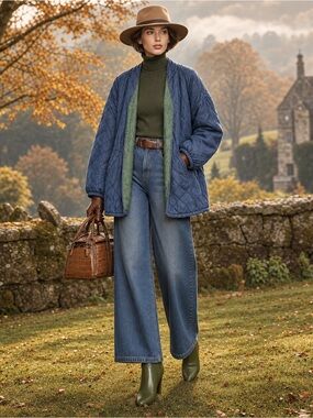 Vintage Fred Meyer Blue Diamond Quilted Denim Style Jacket Paisley Lined Coat 1X